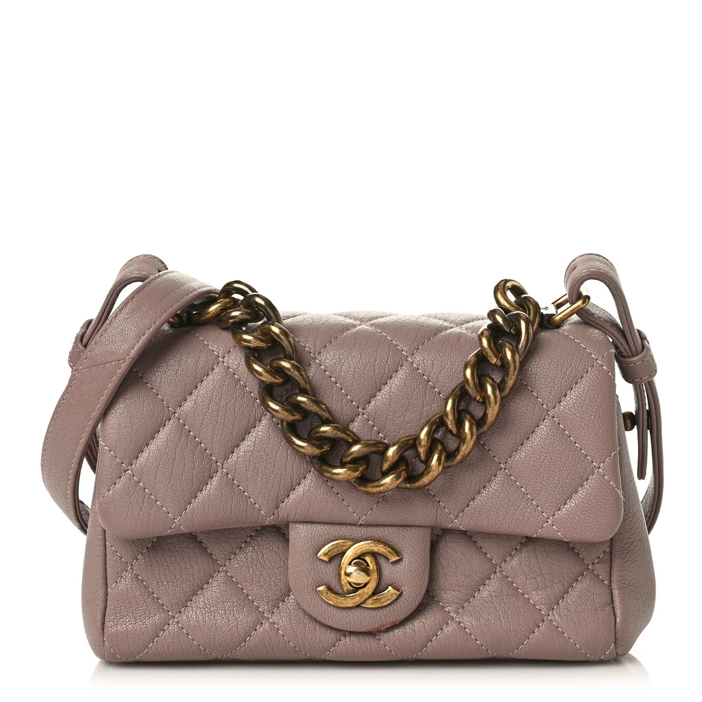 Shiny Sheepskin Quilted Mini Trapezio Flap Pink