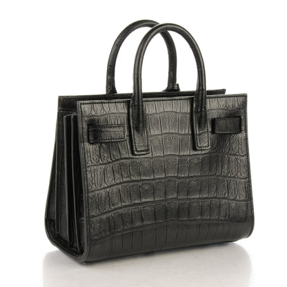 Saint Laurent Calfskin Crocodile Embossed Nano Sac De Jour Black 3 of 6
