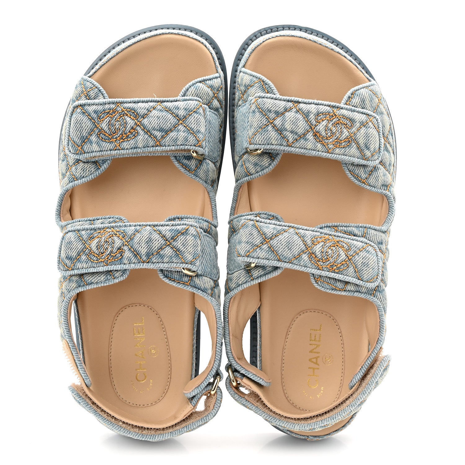 Chanel Denim Quilted Dad Sandals 36 Blue 2 of 10