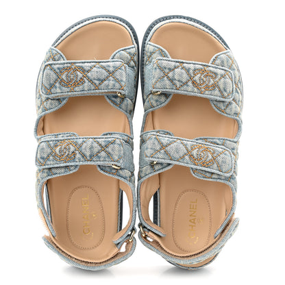 Chanel Denim Quilted Dad Sandals 36 Blue 2 of 10