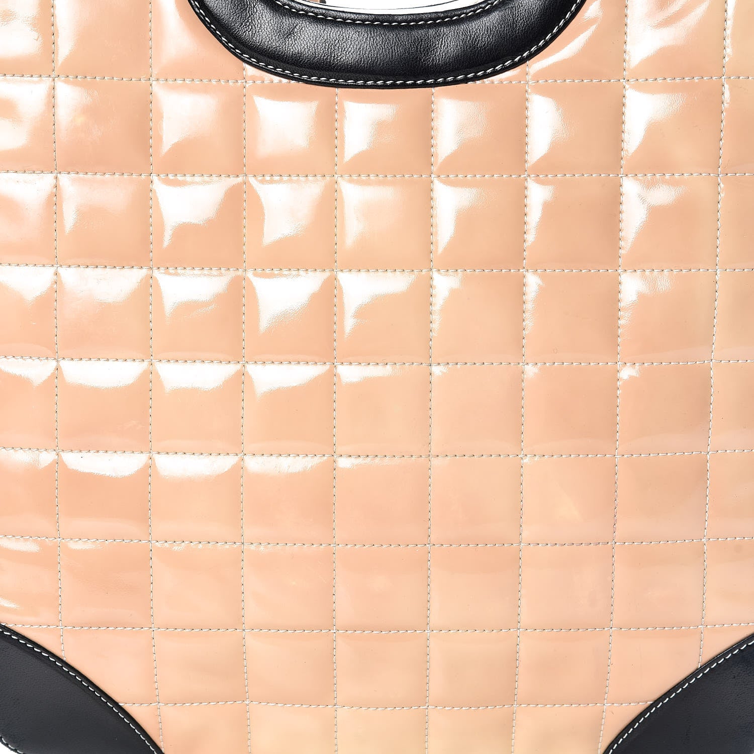 Chanel Patent Chocolate Bar Quilted Tote Beige Black 15 of 17