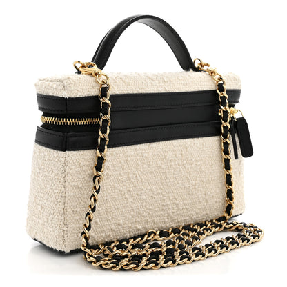 Chanel Boucle Calfskin Top Handle Slim Vanity Case With Chain Ecru Black 3 of 12