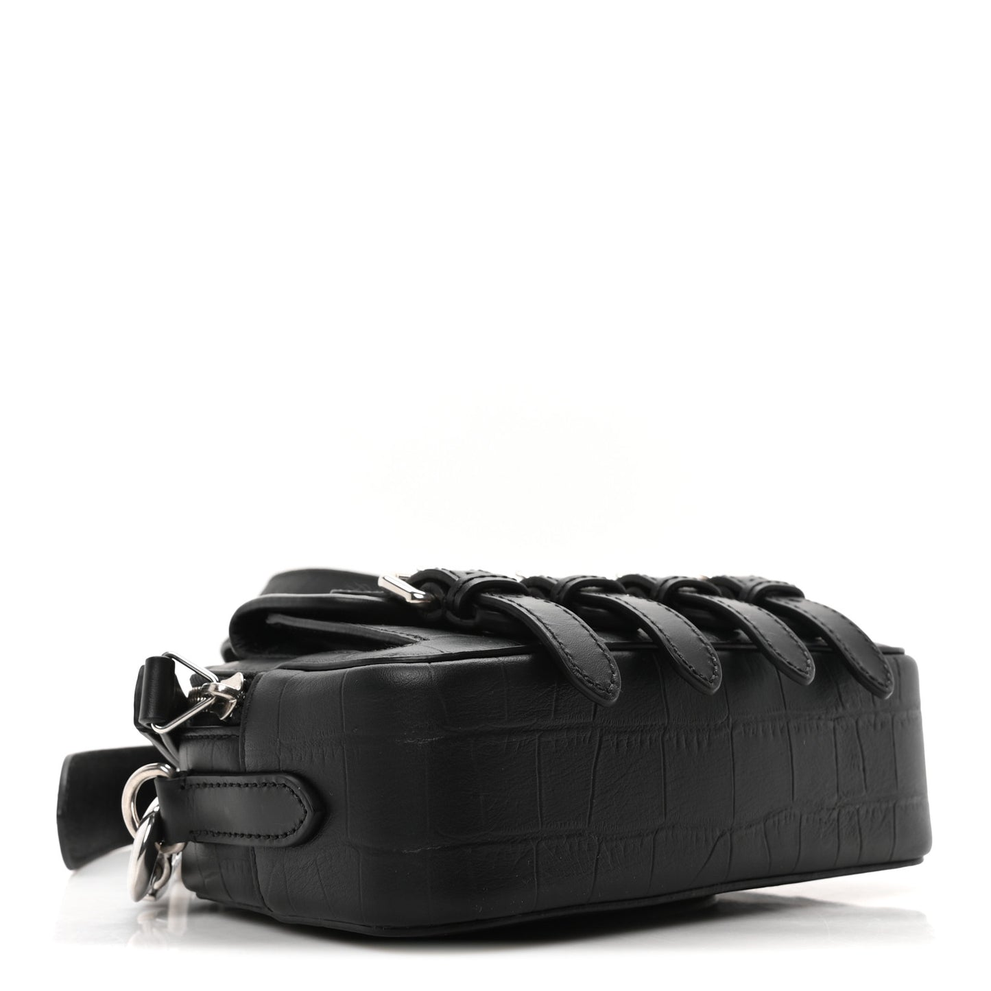 x ACNE STUDIOS Calfskin Crocodile Embossed Mini Messenger Bag Black
