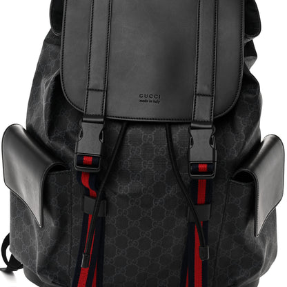 Gucci Soft GG Supreme Monogram Calfskin Web Double Buckle Backpack Black 8 of 10
