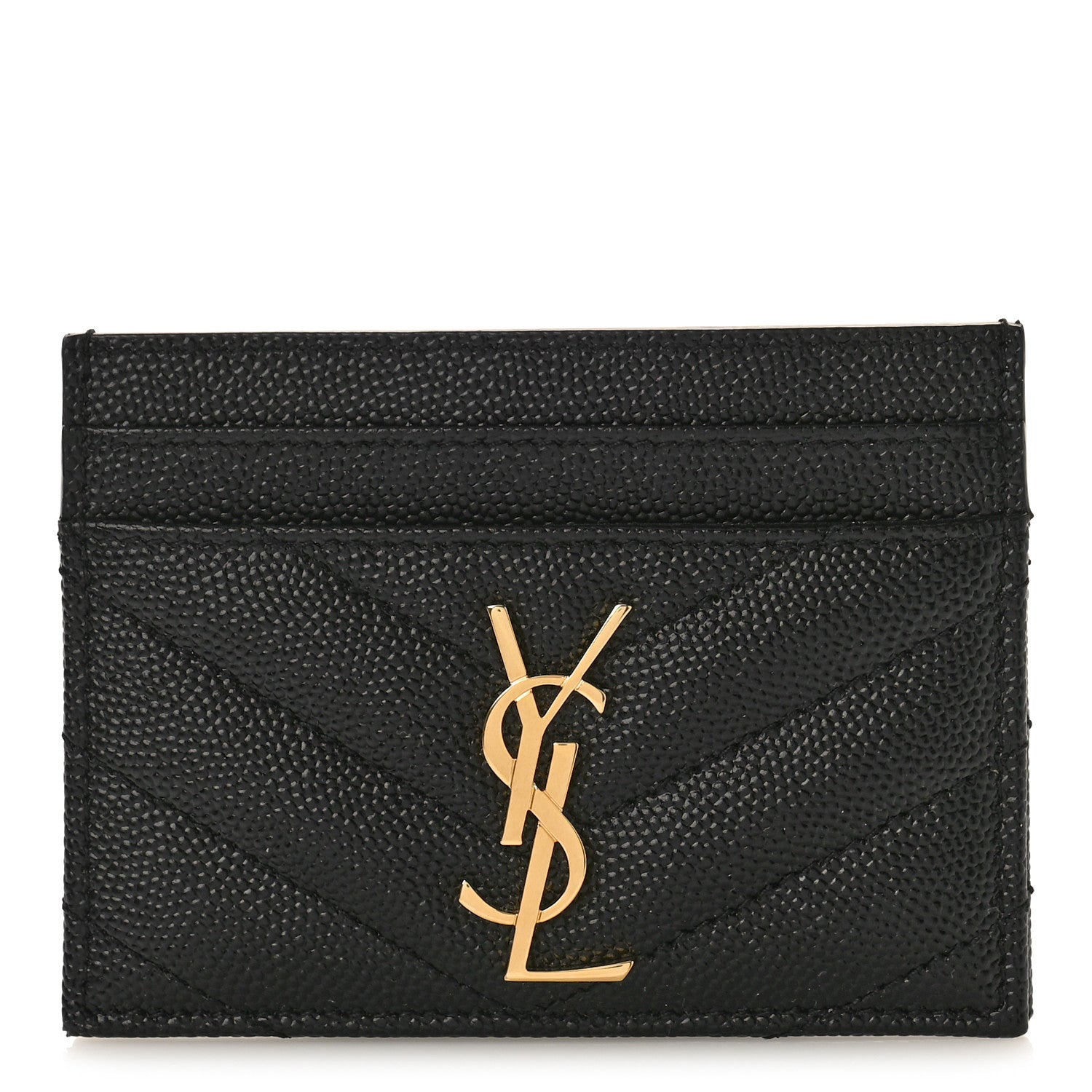 Saint Laurent Grain De Poudre Matelasse Chevron Monogram Credit Card Case Black 1 of 9