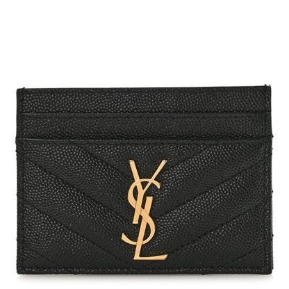 Saint Laurent Grain De Poudre Matelasse Chevron Monogram Credit Card Case Black 1 of 9