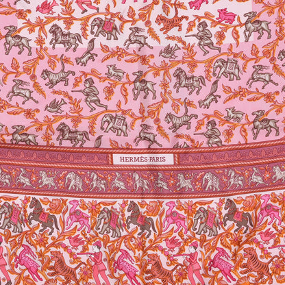 Hermes Silk Chasse En Inde Scarf 90 Cuivre Rose Vieux Rose 3 of 6