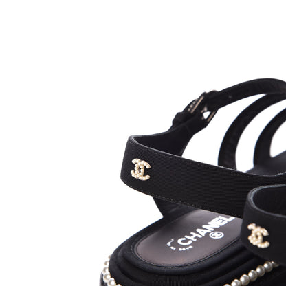 Chanel Grosgrain Pearl Flat Sandals 39 Black 9 of 10