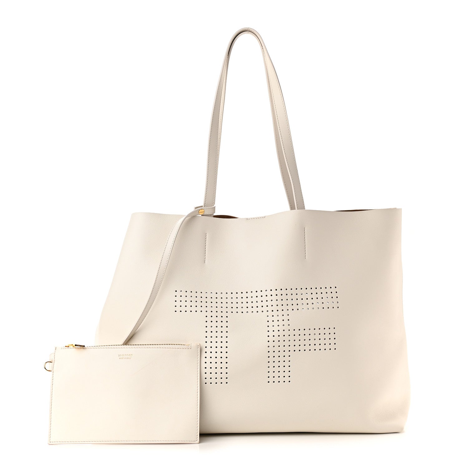 Tom Ford Calfskin Perforated Logo Tote White 1 of 11