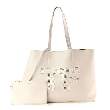 Tom Ford Calfskin Perforated Logo Tote White 1 of 11