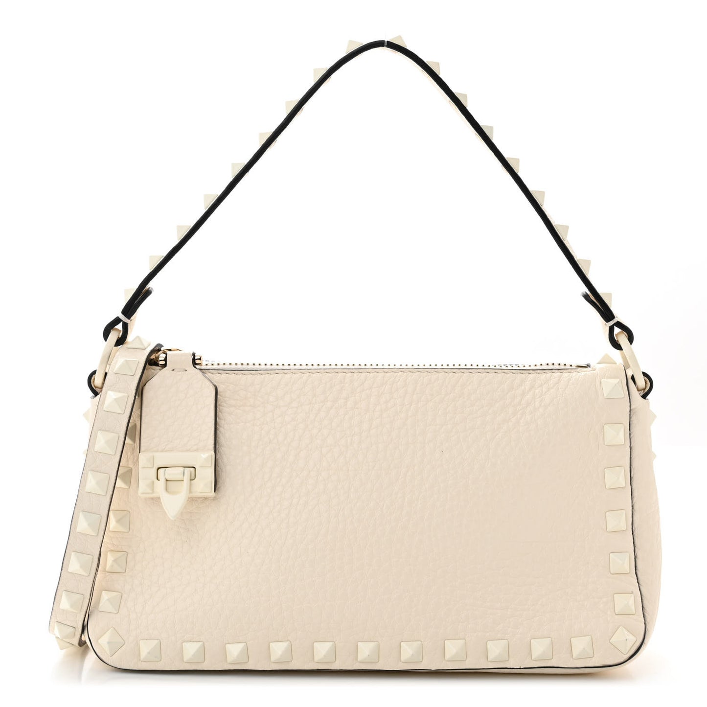 Pebbled Calfskin Enamel Monochrome Small Rockstud Flip Lock Shoulder Bag Light Ivory