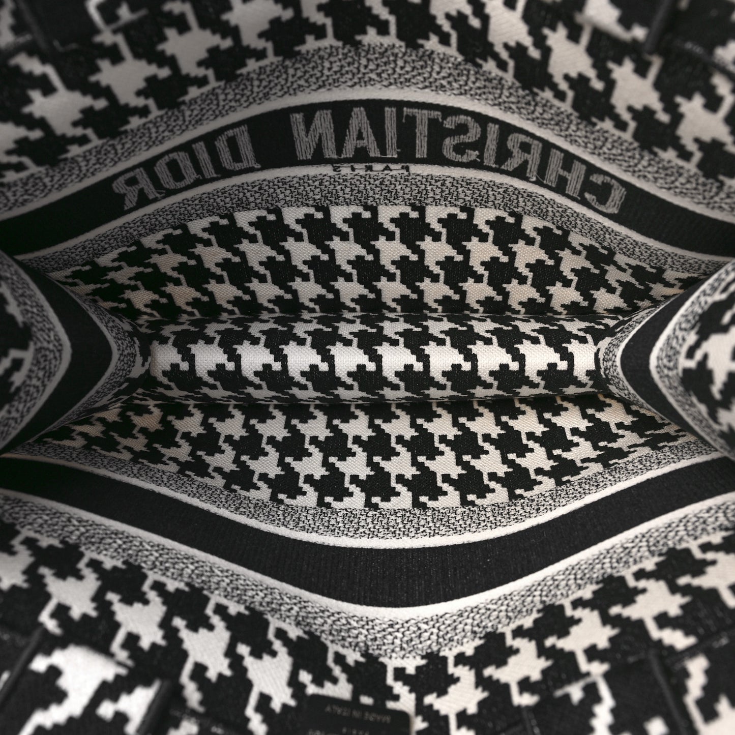 Canvas Macro Houndstooth Embroidered Medium Book Tote Black White