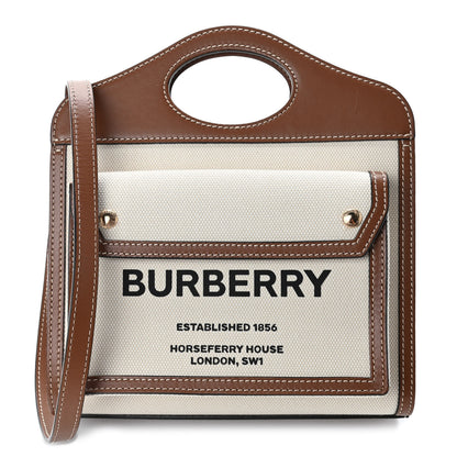 Burberry Canvas Smooth Calfskin Two Tone Mini Pocket Bag Natural Malt Brown 1 of 4