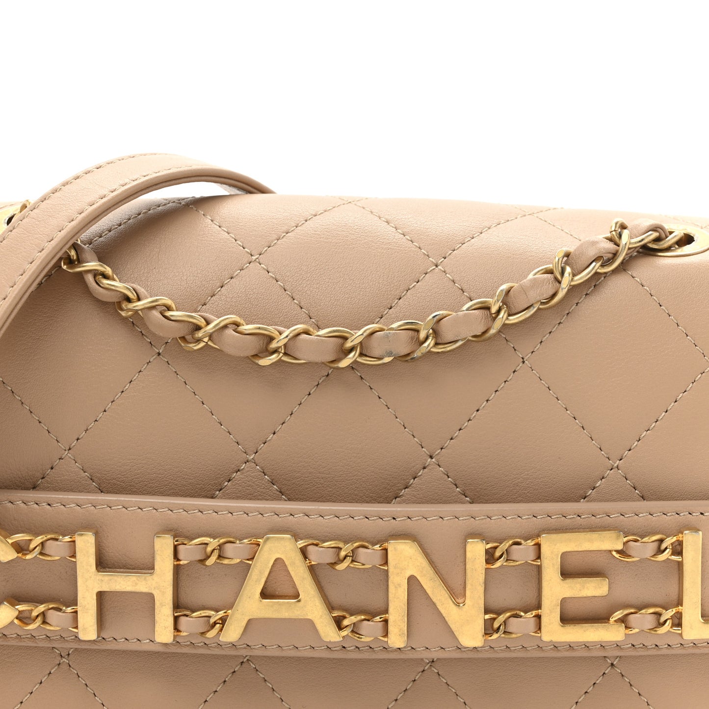 Calfskin Quilted Small Enchained Flap Beige