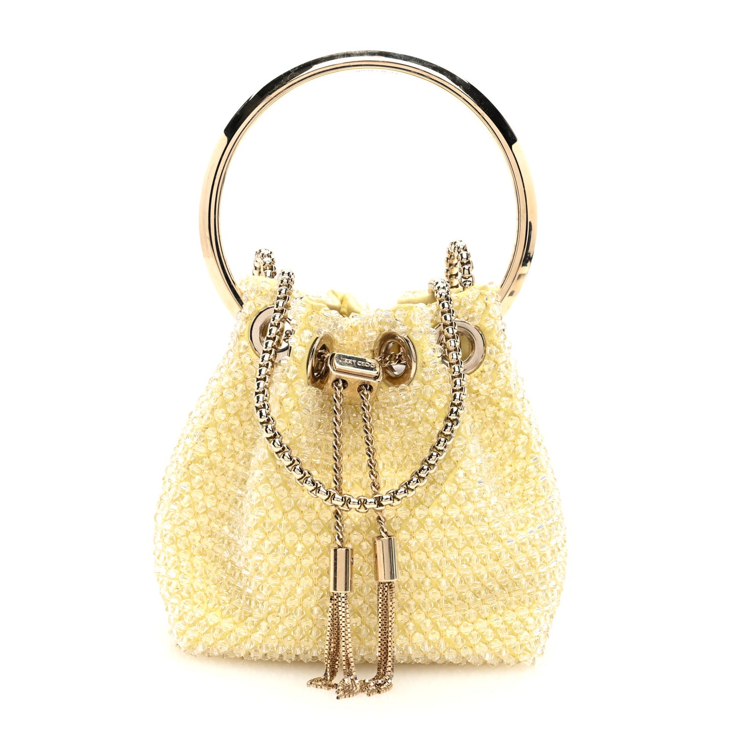 Satin Crystal Embellished Micro Bon Bon Bag Light Yellow