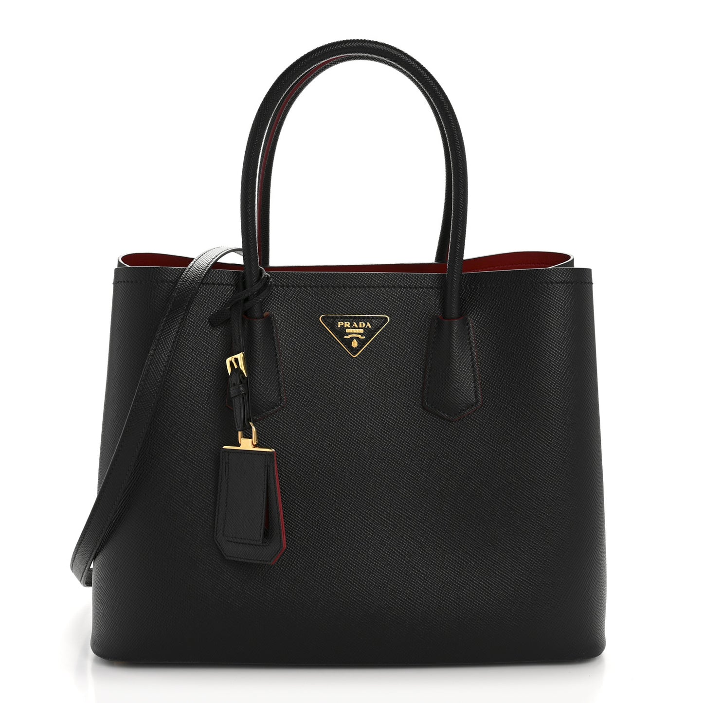 Saffiano Cuir Large Double Bag Black Fuoco
