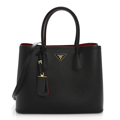 Prada Saffiano Cuir Large Double Bag Black Fuoco 1 of 12