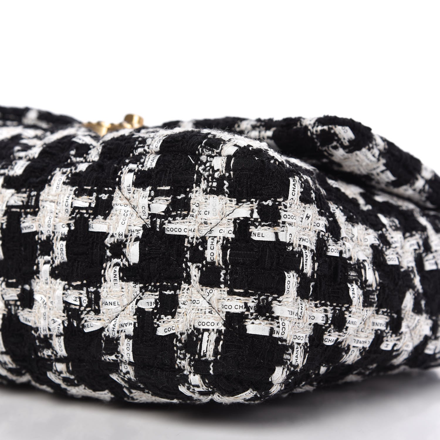 Chanel Tweed Quilted Large Chanel 19 Flap Black Ecru White 7 of 11