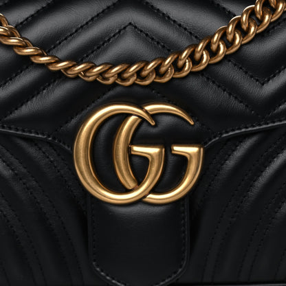 Gucci Calfskin Matelasse Small GG Marmont Shoulder Bag Black 9 of 11
