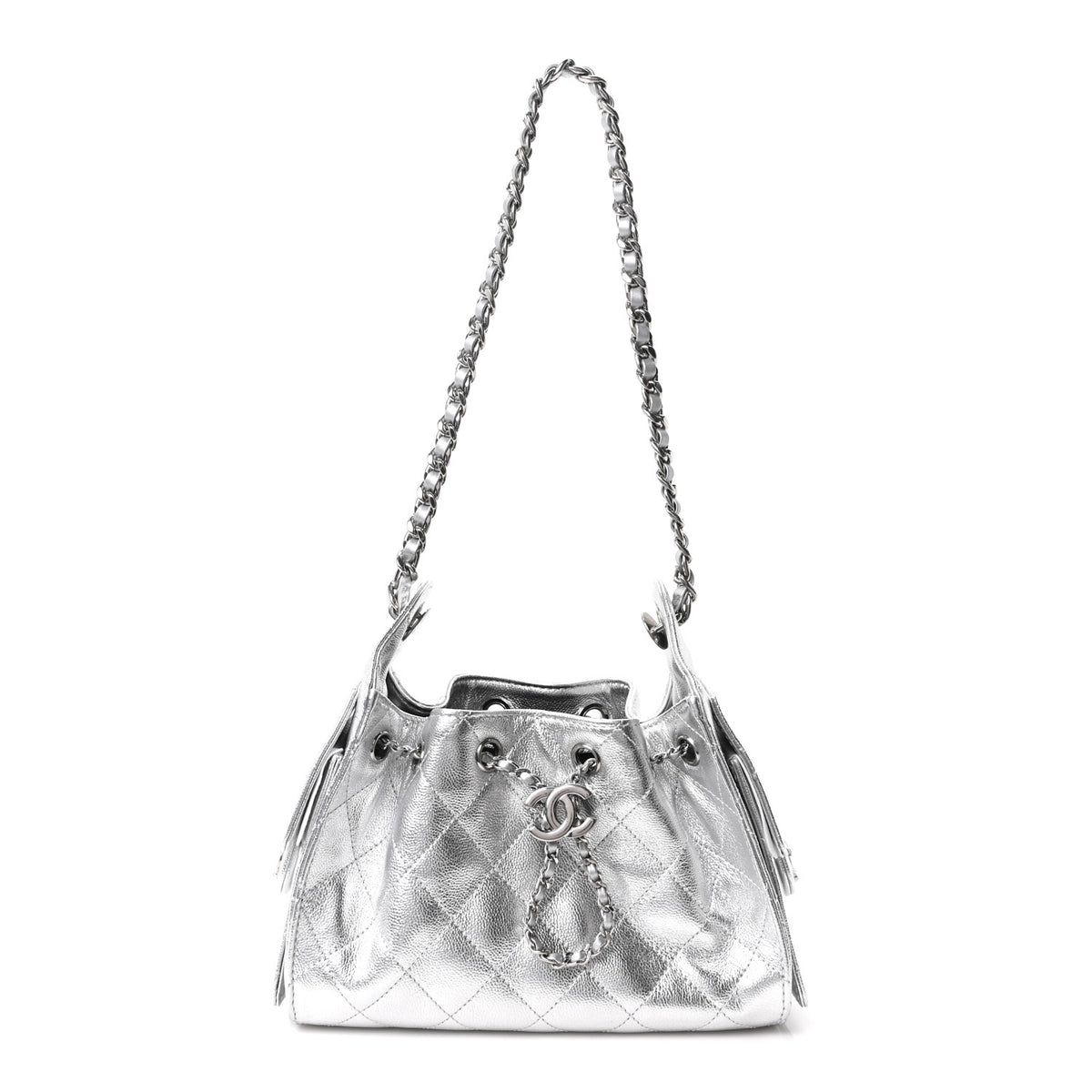 Metallic Caviar Quilted Mini Chanel 25 Handbag Silver