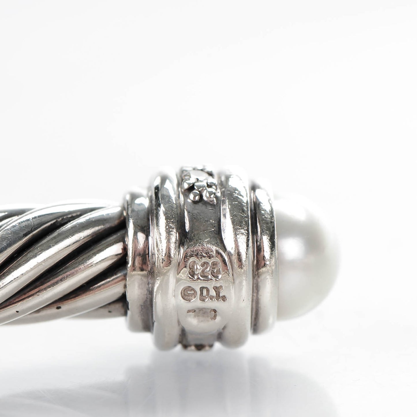 Sterling Silver Diamond Pearl 7mm Cable Classics Bracelet