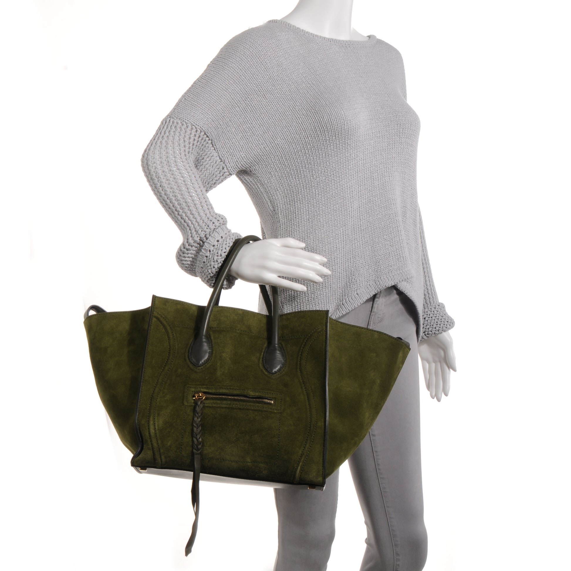 Celine Suede Medium Phantom Luggage Olive 2 of 10