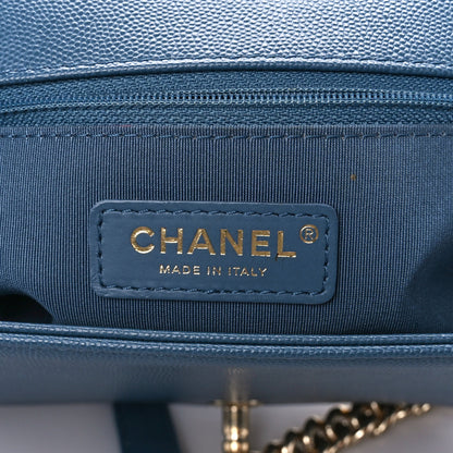 Chanel Caviar Chevron Quilted New Medium Boy Flap Blue 6 of 11