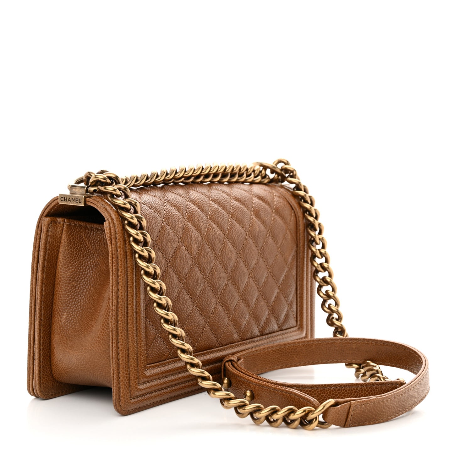Caviar Quilted Medium Boy Flap Light Brown