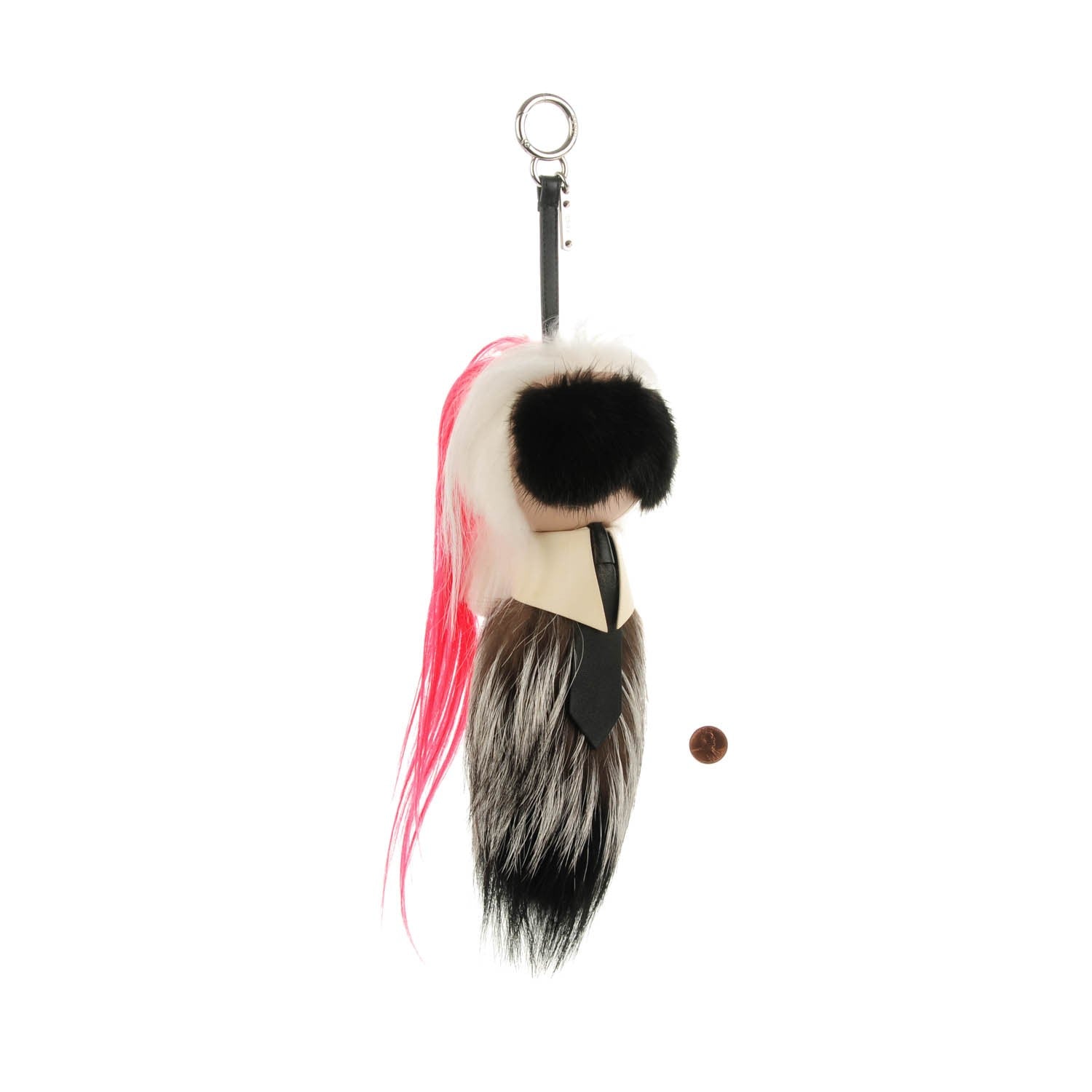 Fendi Fox Mink Goat Fur Nappa Karlito Bag Charm Black White Rosa 3 of 8