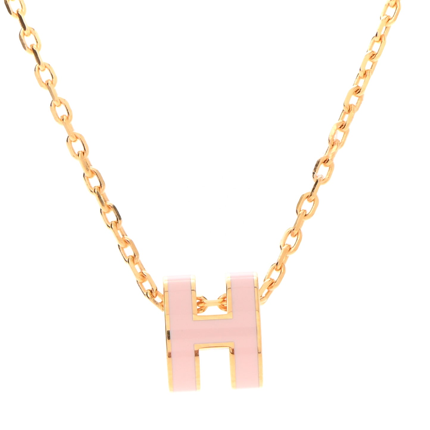 Lacquered Gold Mini Pop H Pendant Necklace Rose Dragee
