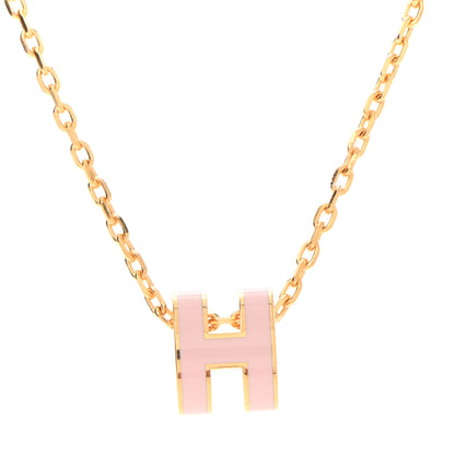Hermes Lacquered Gold Mini Pop H Pendant Necklace Rose Dragee 4 of 7