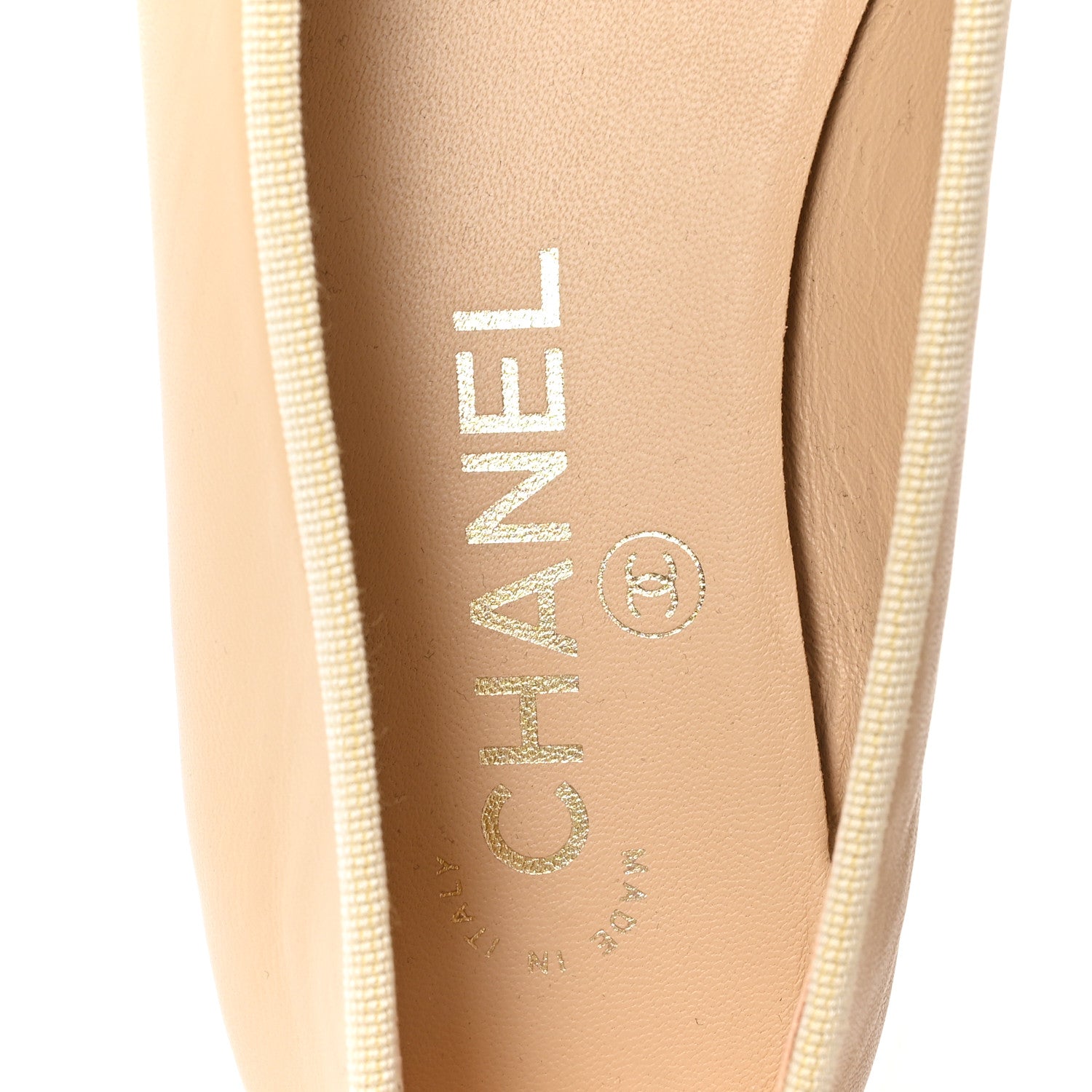Chanel Lambskin Cap Toe CC Ballerina Flats 35.5 Beige Black 8 of 10