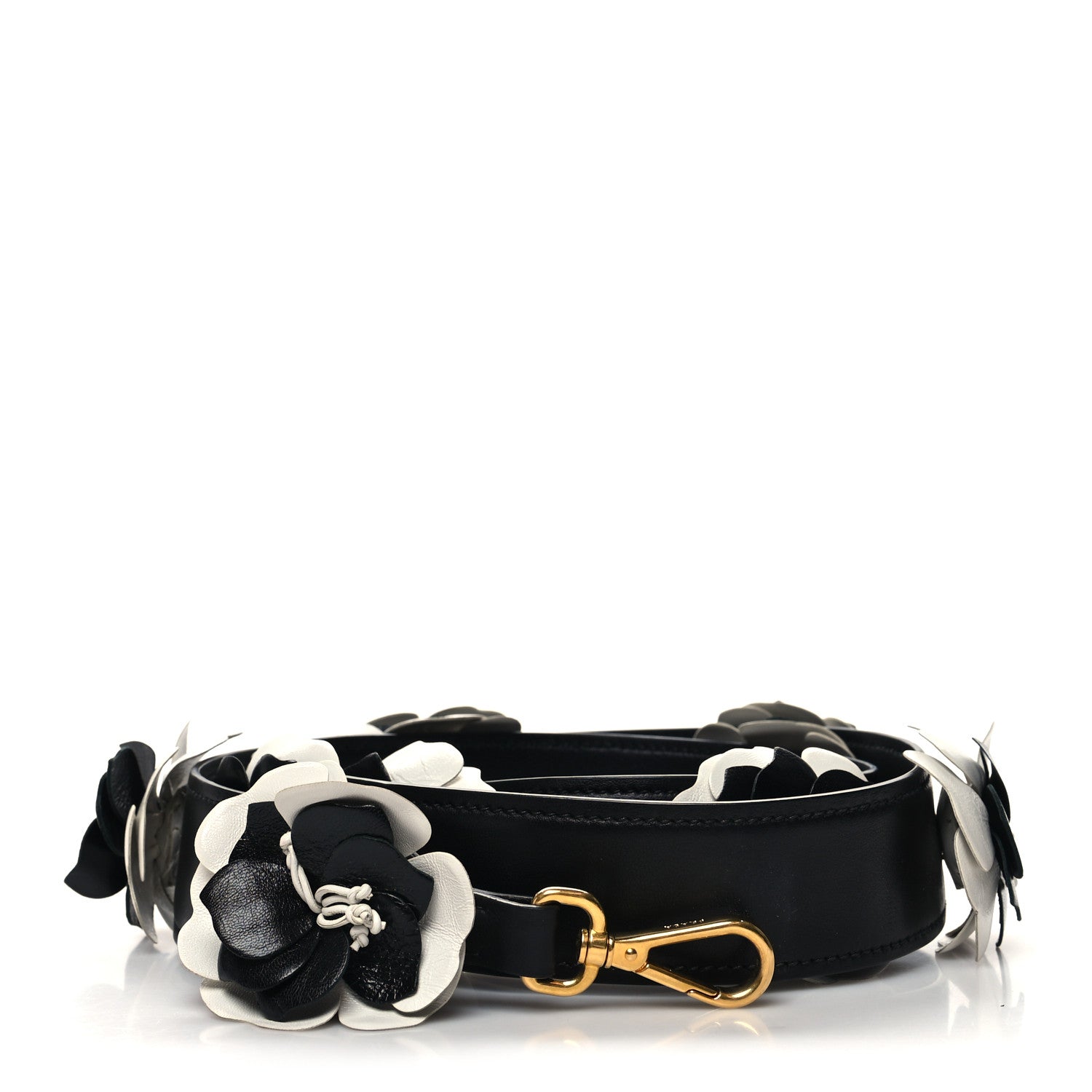 Prada Calfskin Flower Shoulder Strap Black White 1 of 5