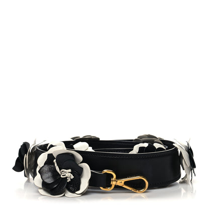 Prada Calfskin Flower Shoulder Strap Black White 1 of 5