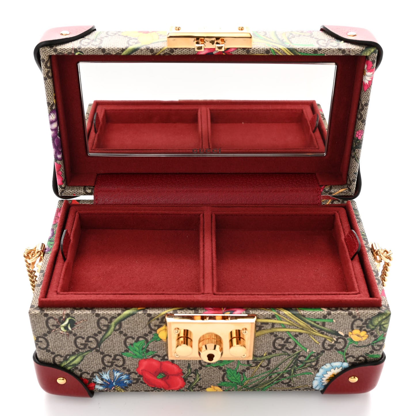 GG Supreme Monogram Flora Padlock Jewelry Case Red