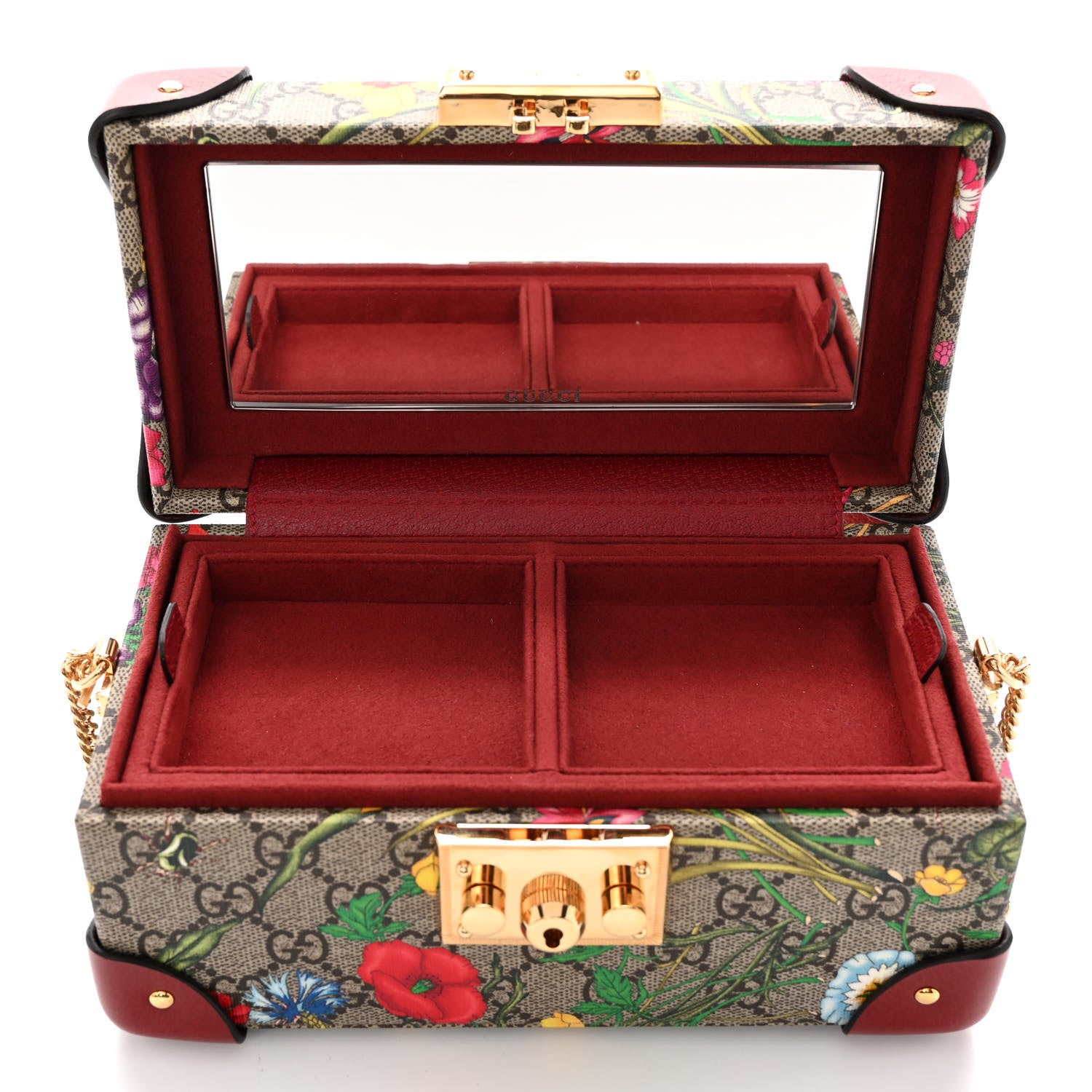 Gucci GG Supreme Monogram Flora Padlock Jewelry Case Red 6 of 13