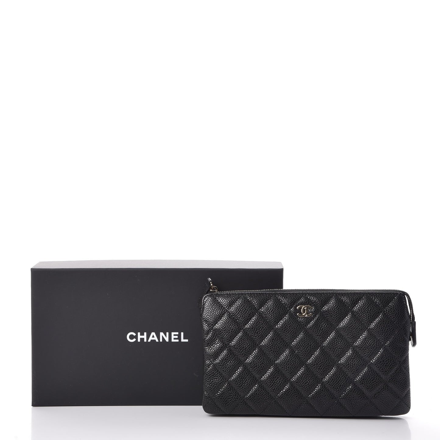 Caviar Quilted Large Zipped Clutch Black