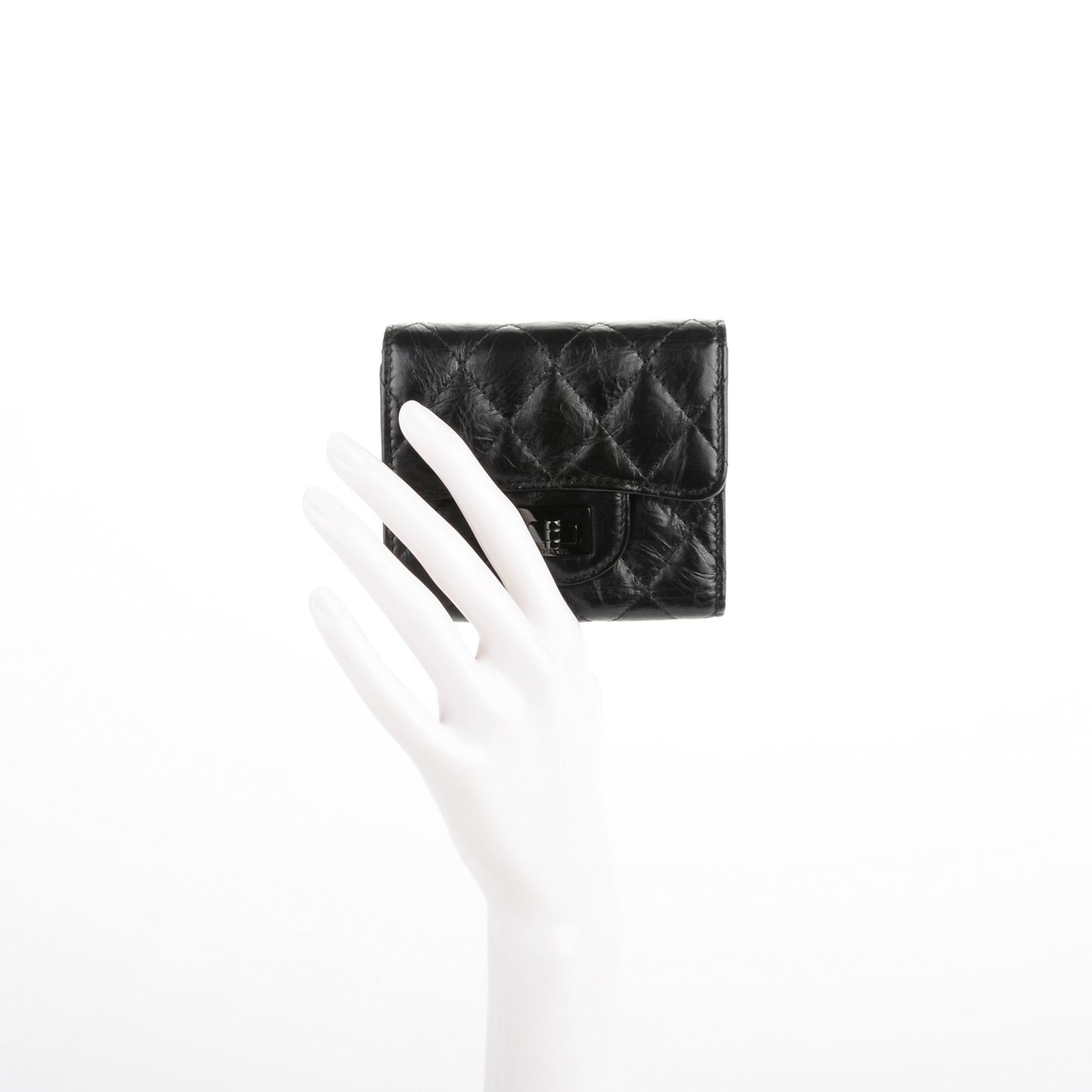 Aged Calfskin Quilted Reissue Compact Wallet Black