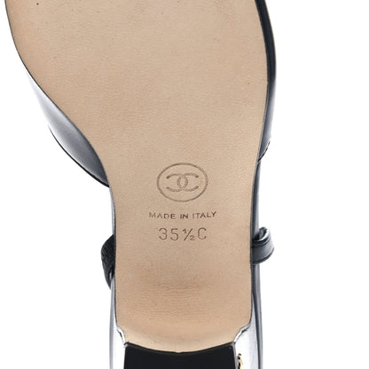 Chanel Goatskin Grosgrain Cap Toe CC Slingback Sandals 35.5 Black 6 of 9