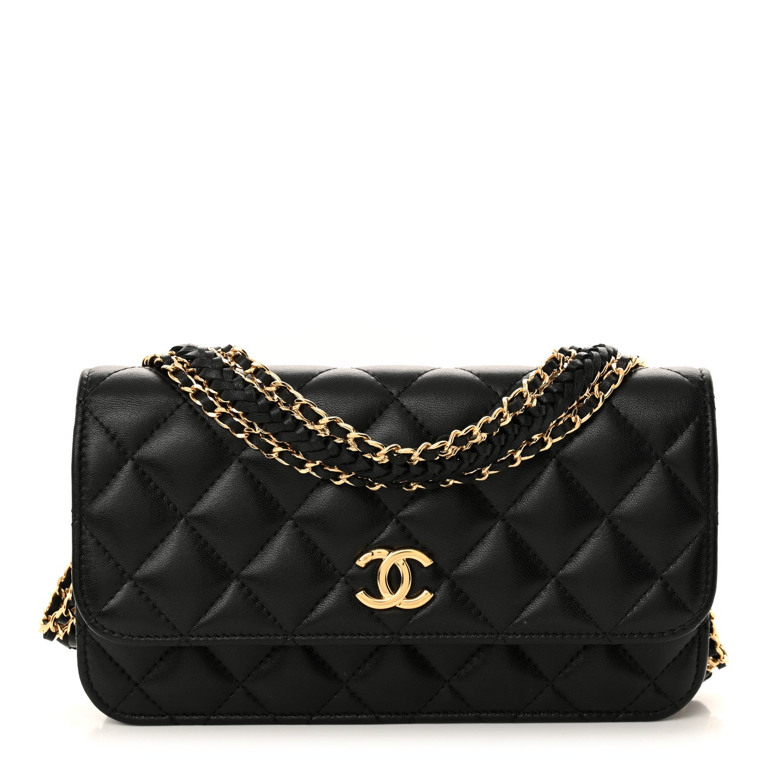Chanel Lambskin Quilted Braided Clutch On Chain Black 1 of 11
