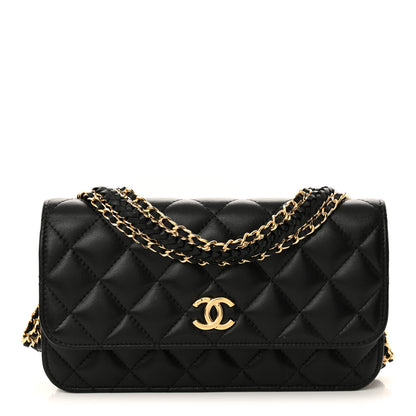 Chanel Lambskin Quilted Braided Clutch On Chain Black 1 of 11