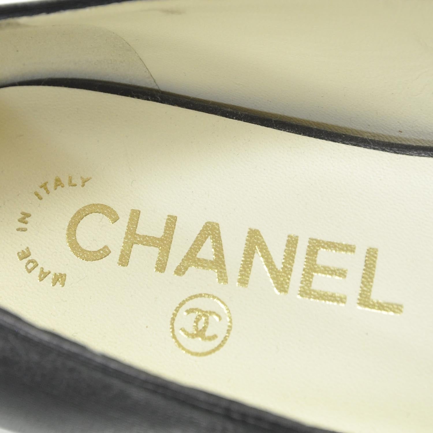 Chanel Leather Pearl Bow Flats 36 Black 7 of 9
