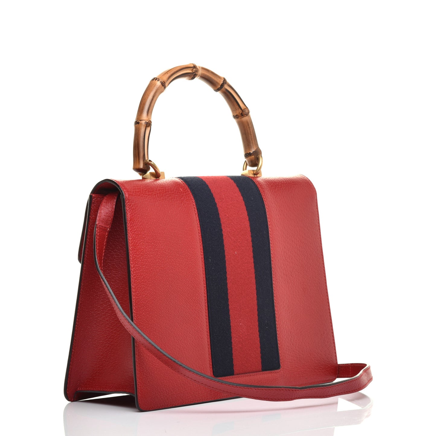 Calfskin Bamboo Web Medium Falena Moth Top Handle Bag Hibiscus Red