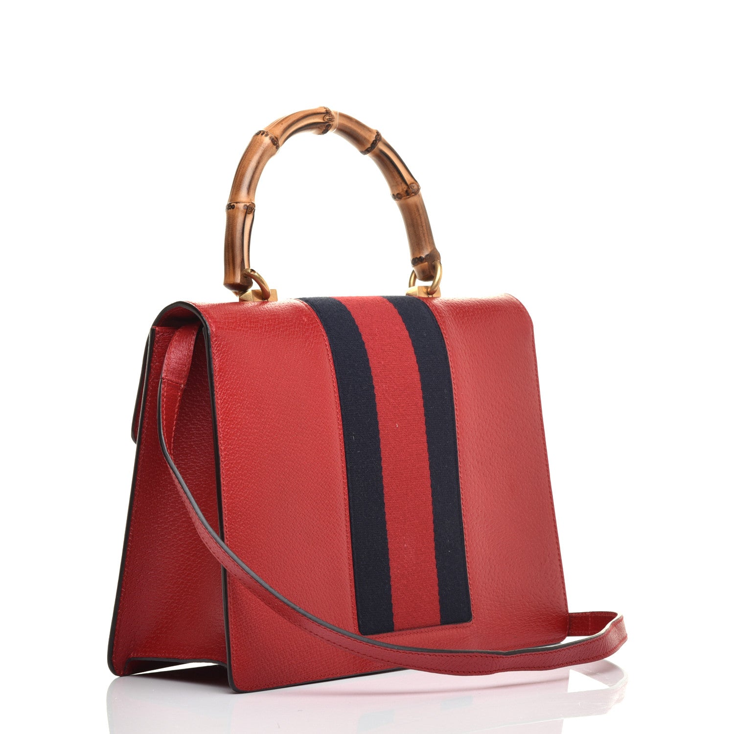 Gucci Calfskin Bamboo Web Medium Falena Moth Top Handle Bag Hibiscus Red 3 of 9
