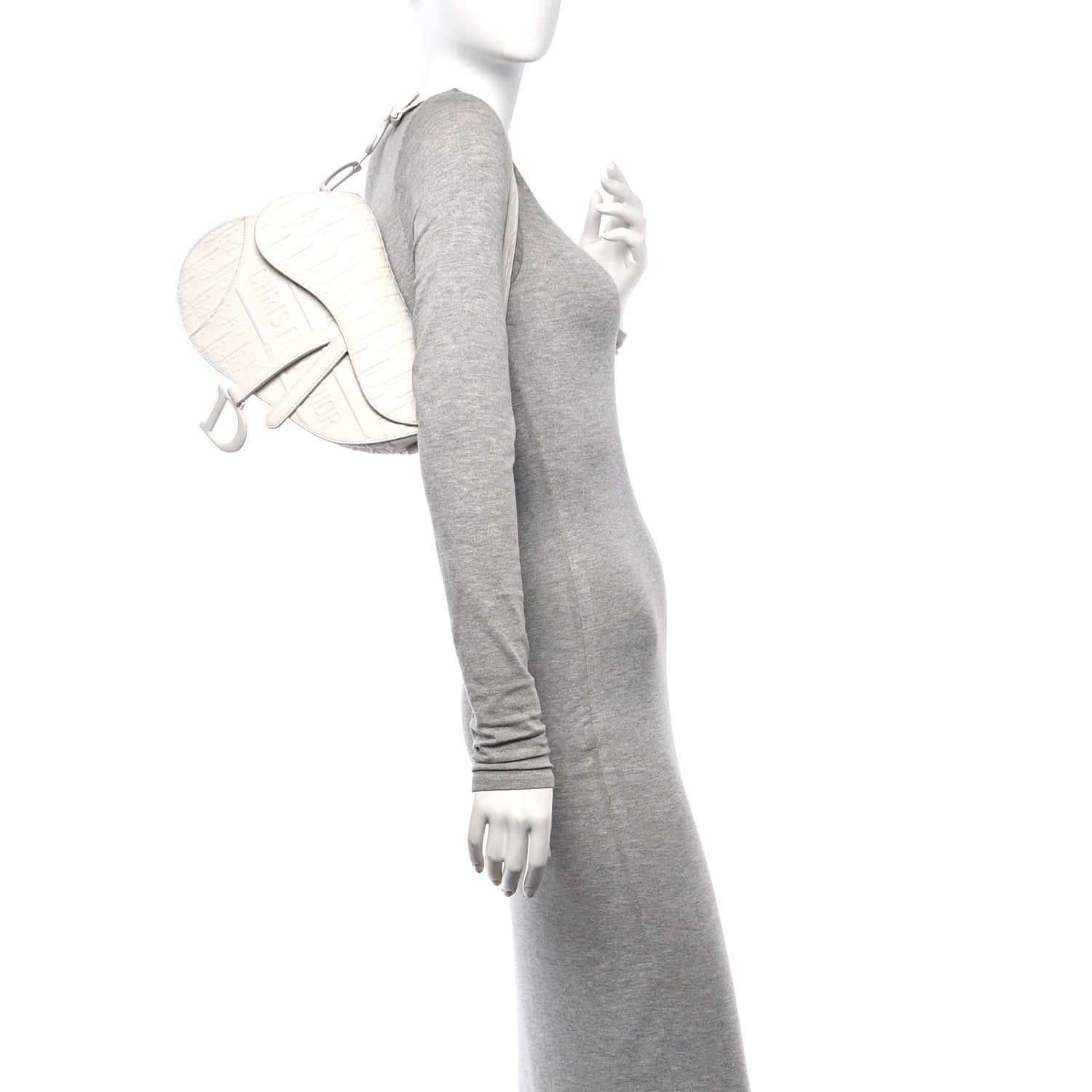Christian Dior Calfskin Embossed Oblique Saddle Bag White 2 of 10