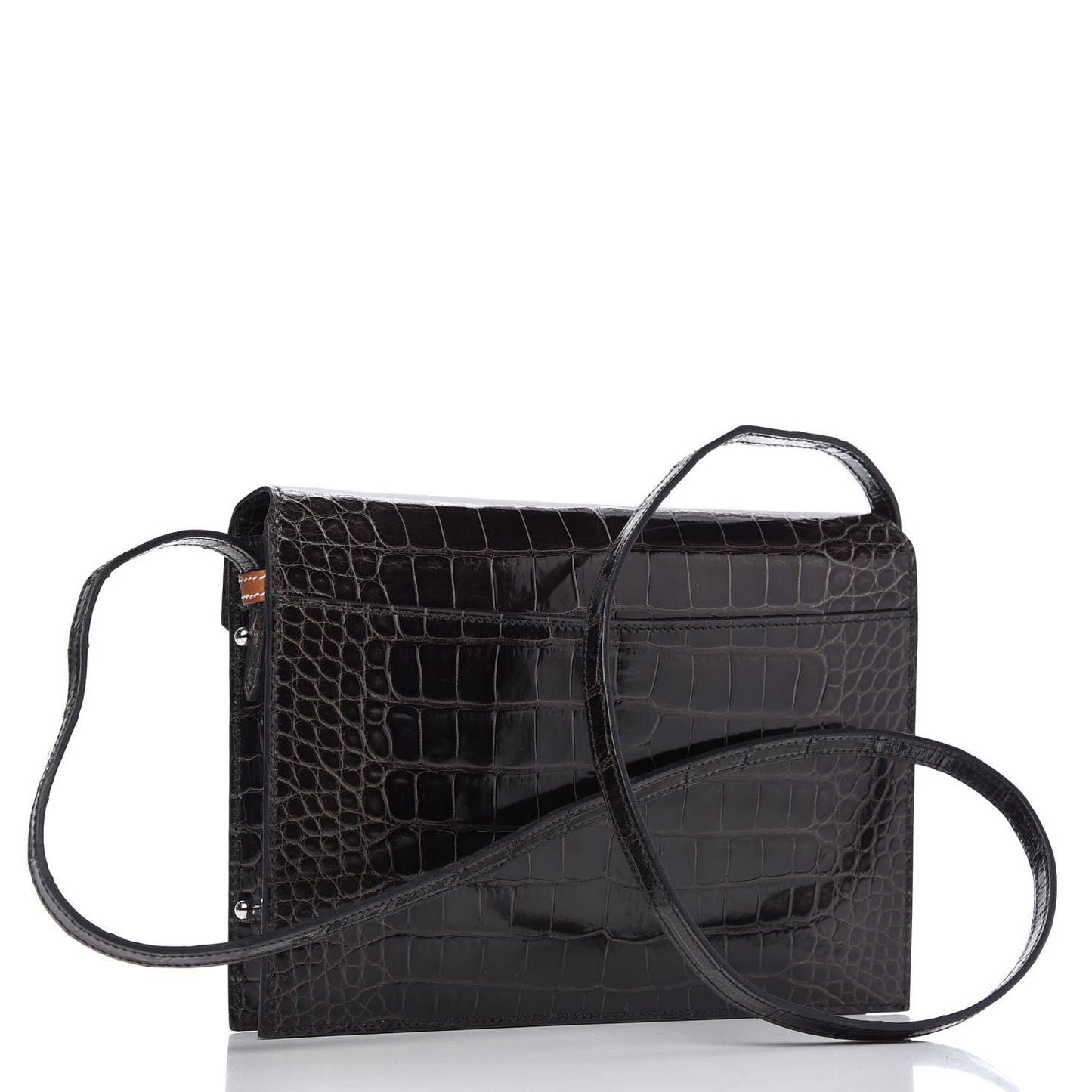 Shiny Alligator Barenia Faubourg Faco Clutch Macassar Black Fauve