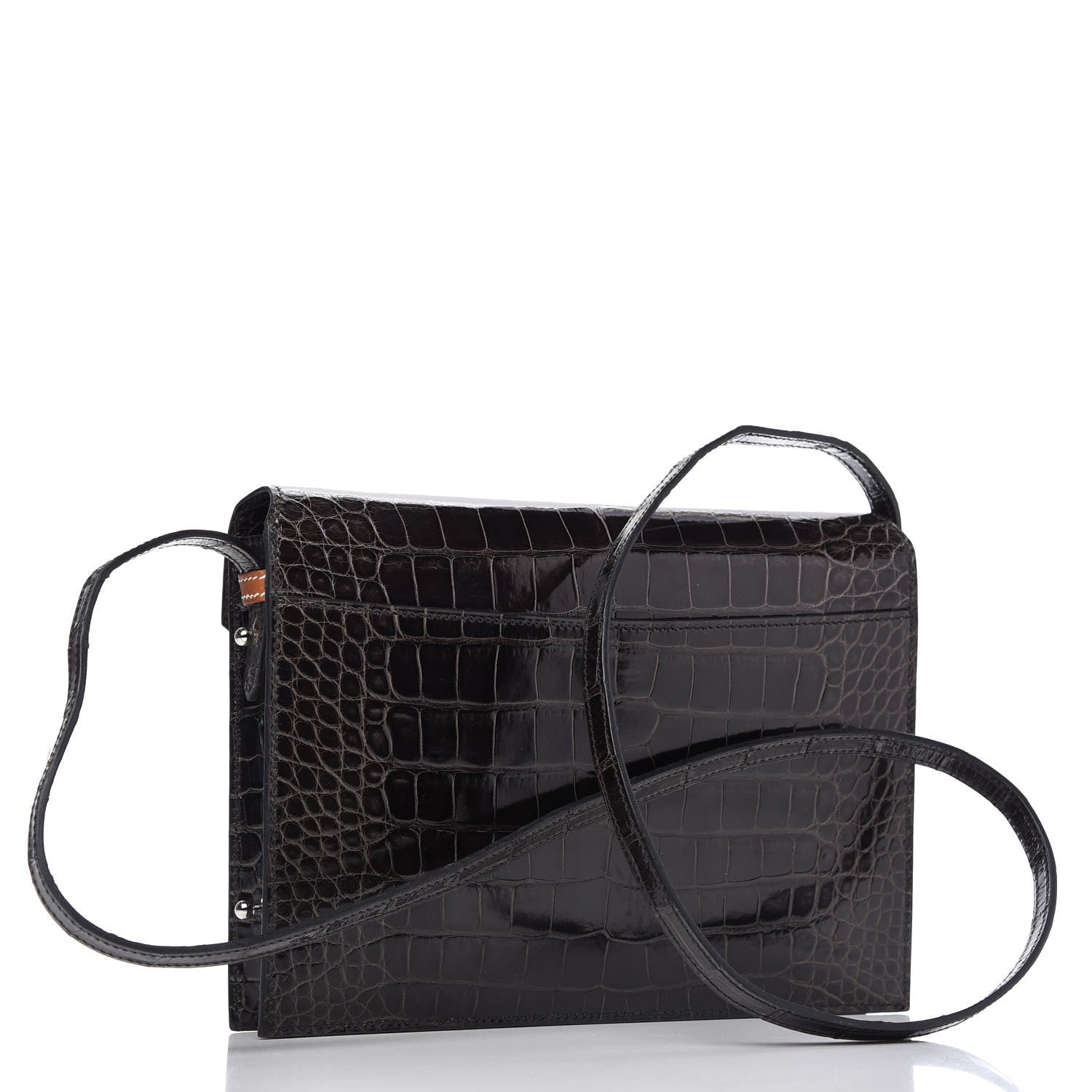 Hermes Shiny Alligator Barenia Faubourg Faco Clutch Macassar Black Fauve 3 of 9