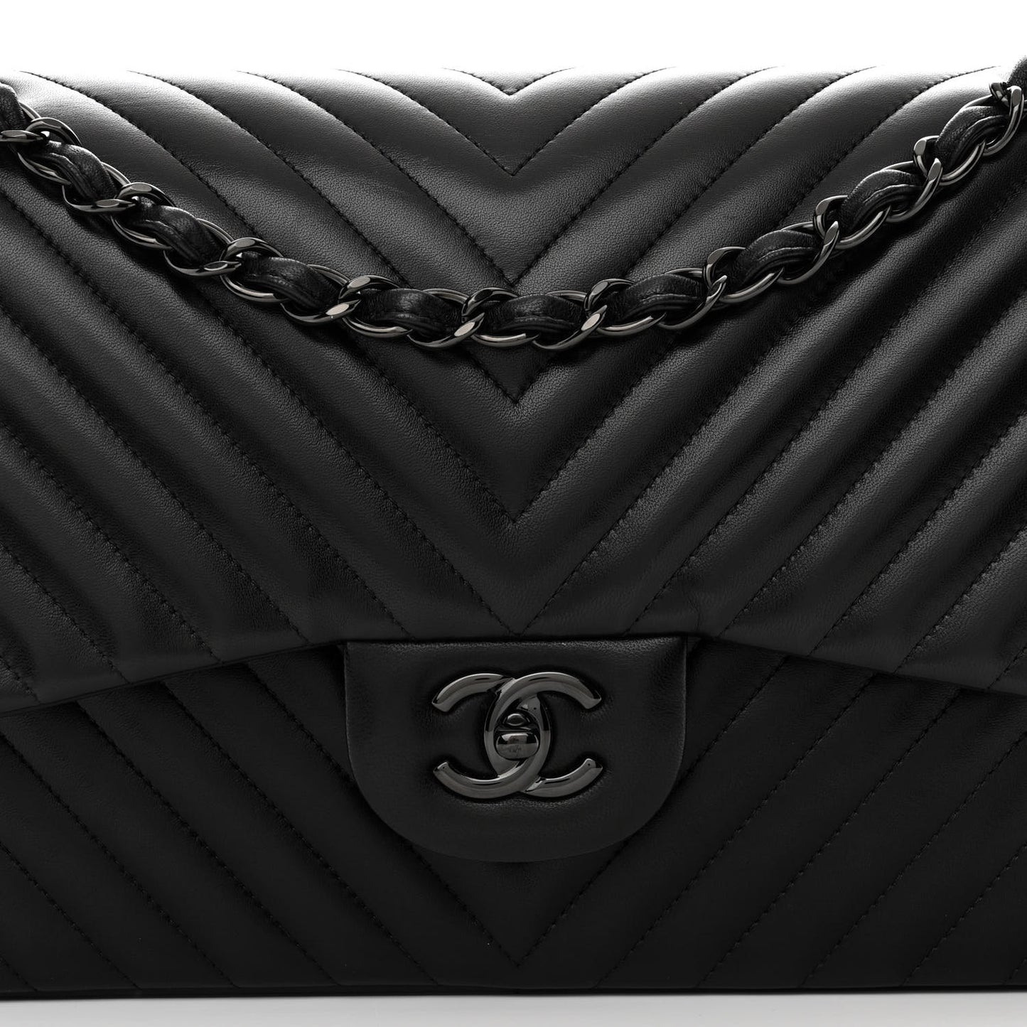 Lambskin Chevron Quilted Jumbo Double Flap So Black