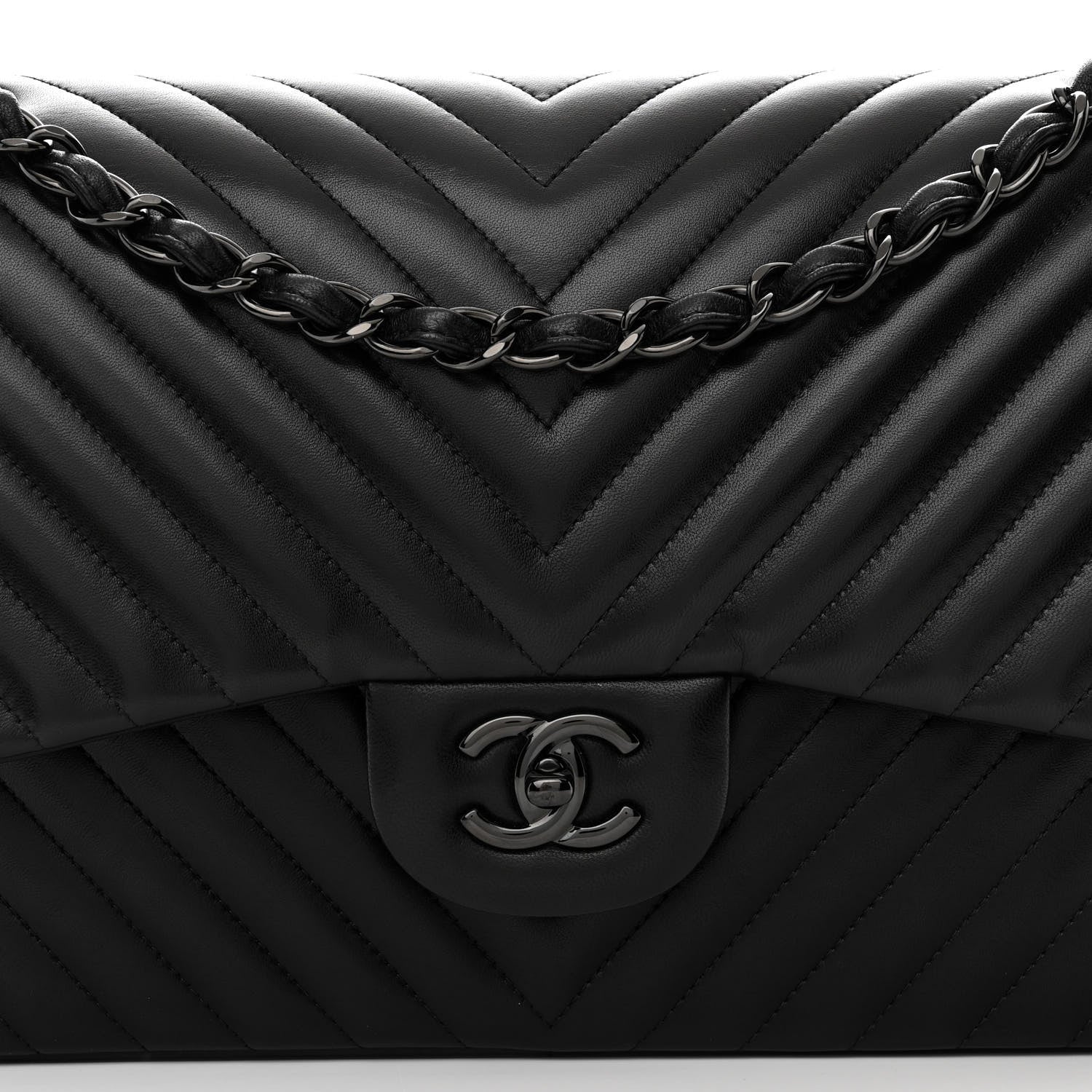 Chanel Lambskin Chevron Quilted Jumbo Double Flap So Black 8 of 13