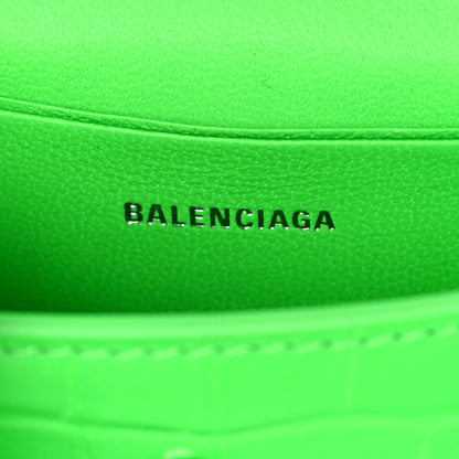 Balenciaga Shiny Calfskin Crocodile Embossed Hourglass Top Handle Bag Mini Fluo Green 5 of 13